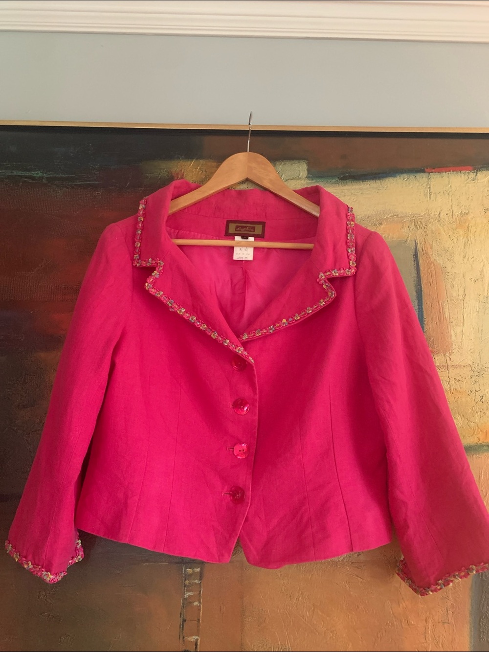 VTG 90s Renato Nucci Fuchsia Pink Linen Blazer - FR 44